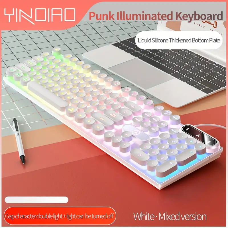 YINDIAO Computer Wired Keyboard E-sports Game Home Typing Office Desktop Notebook Universal Light Emitting
