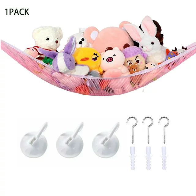 Plush Animals Toy Net , 55in Triangle Net Stuffed Toys Organizer Gift for Children(Pink,1Pack)