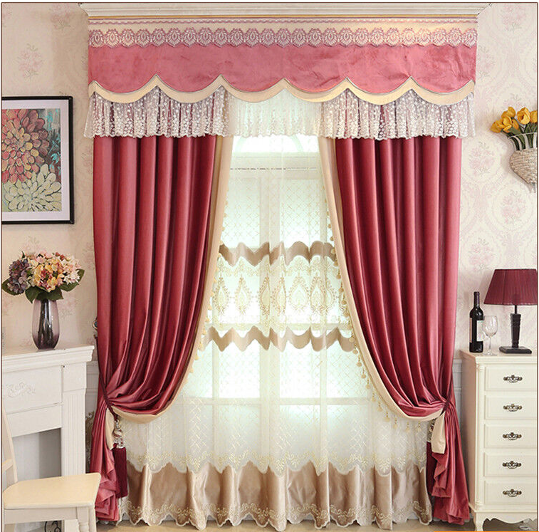 European pink splice thick Italian velvet cloth blackout curtain valance N949