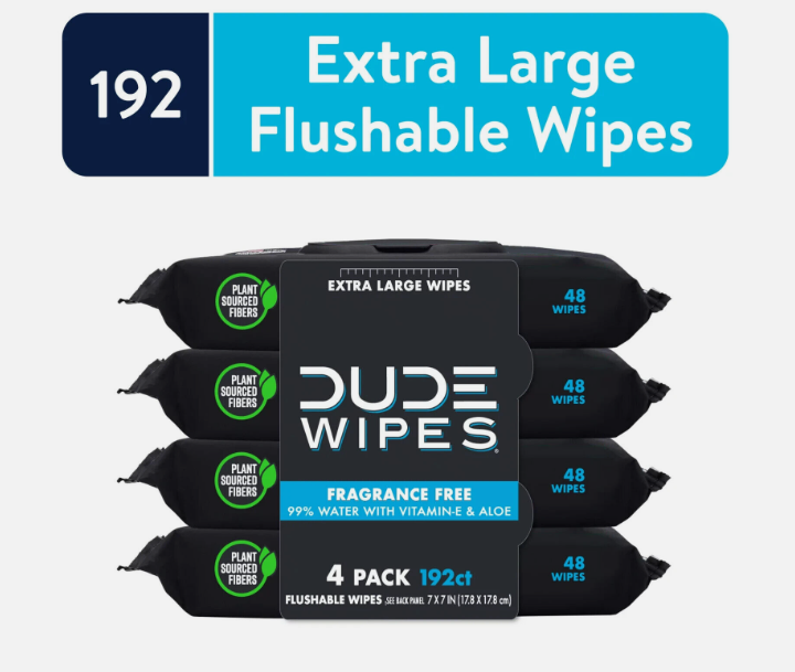Wipes Unscented XL Flushable Wipes, 4 Flip-Top Packs, 48 Wipes per Pack